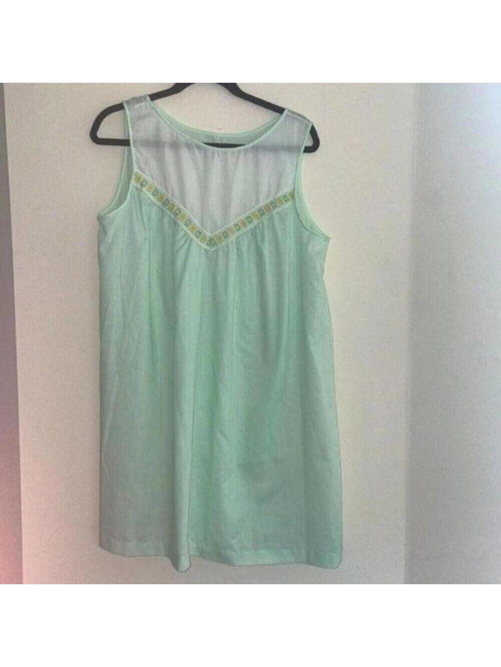 Vintage 1960s Mint Green and Embroidered Semi Sheer Nightgown Pajama Lingerie